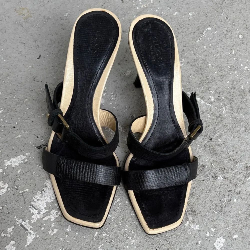 Vintage Gucci, black and tan mules